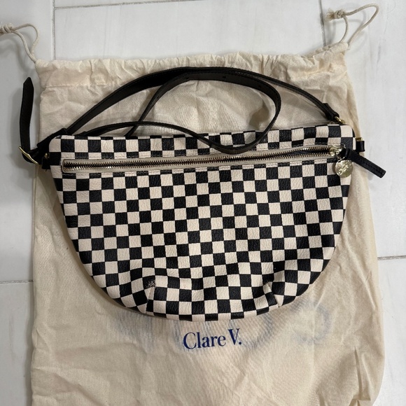 Clare V. Grande Fanny in Black and white checkered canvas - Picture 1 of 2